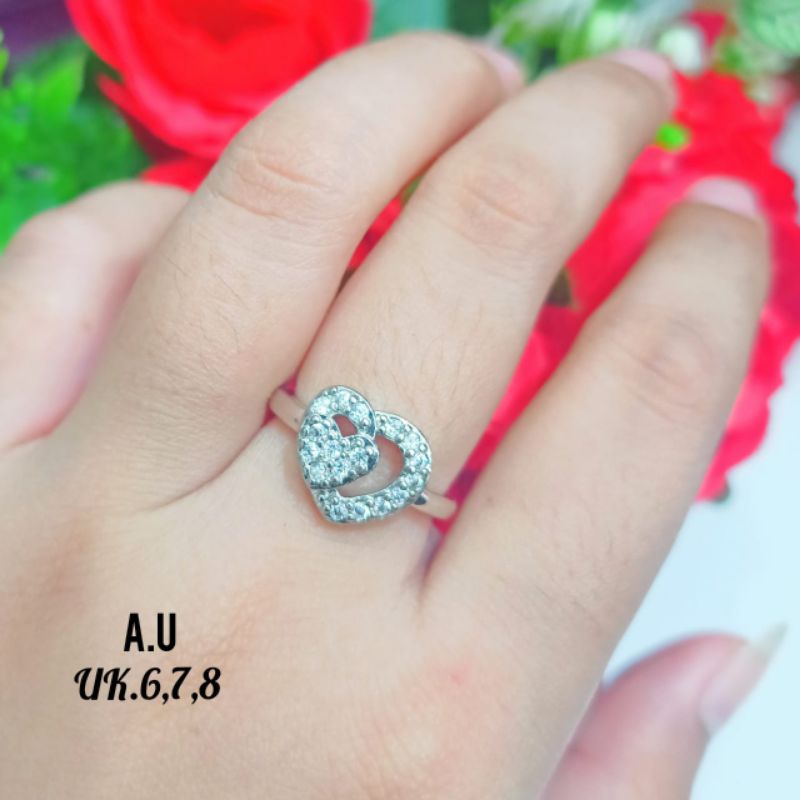 Cincin Dewasa *Xp* Motif love 2 full permata zircon,tidak karat *COD*