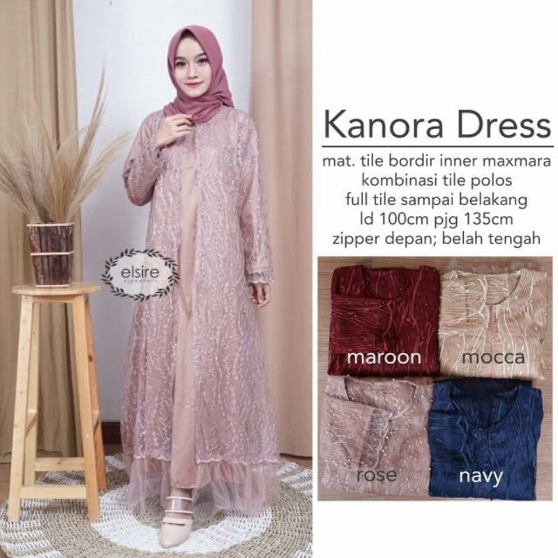 DRESS KANORA elsire BRUKAT TILE full MELINGKAR BELAKANG | outfit kondangan | muslimah remaja