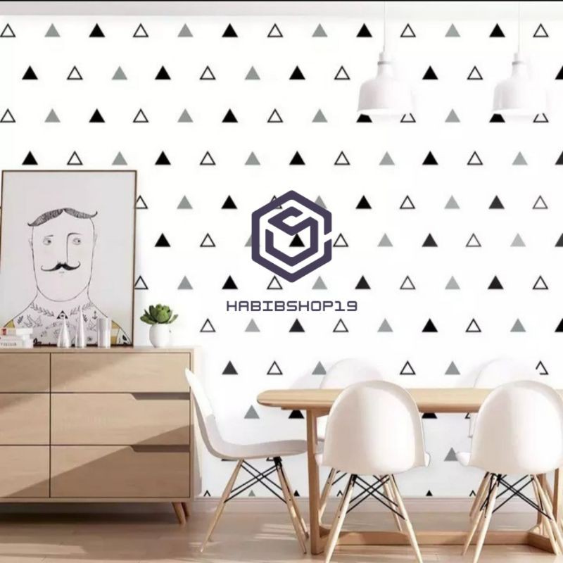 Wallpaper Dinding Motif Segitiga Abu Kecil Ukuran Panjang 10Meter x Lebar 45 Cm