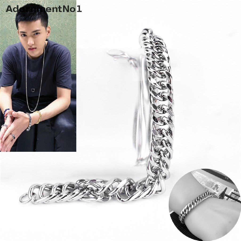 (AdornmentNo1) Gelang Tangan Rantai Bahan Stainless Steel Gaya Punk Untuk Pria