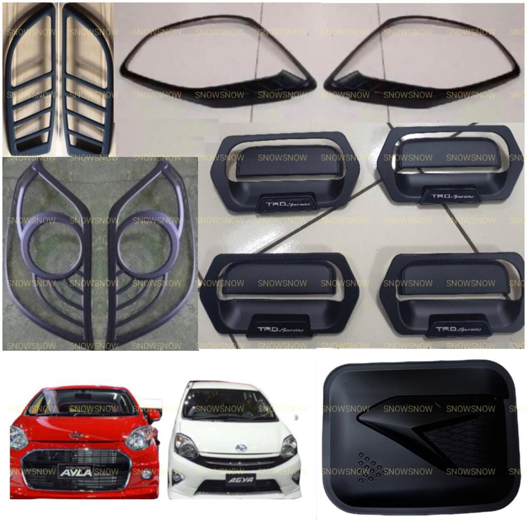 Paket Garnish Depan Belakang Outer Handle Tank Cover Exclusive Agya Ayla 2013 2016 TRD Hitam Chrome