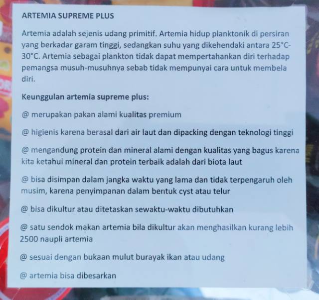 SUPREME PLUS Artemia Kultur Pakan Burayak Kemasan Sachet 5gr