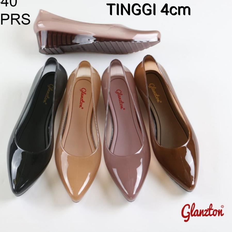 ● Sepatu Wanita Transparan Polos Wedges 4cm Jelly Shoes Merk Glanzton ⅍