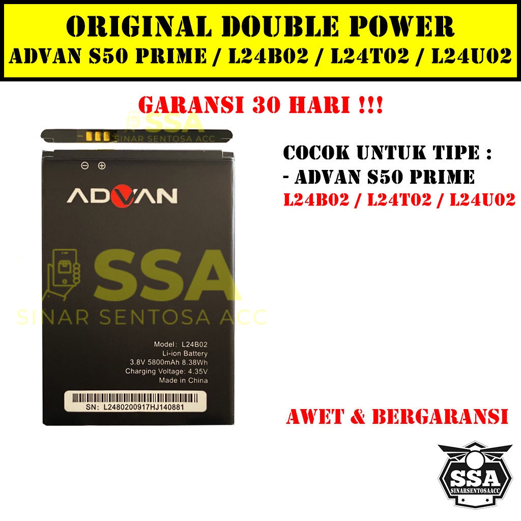 Baterai Original Double Power Advan S50 Prime L24B02 5800 mAh L24T02 L24U02 Batre Batrai Batrei Battery s50prime Ori HP Batu Batere Garansi Murah Awet