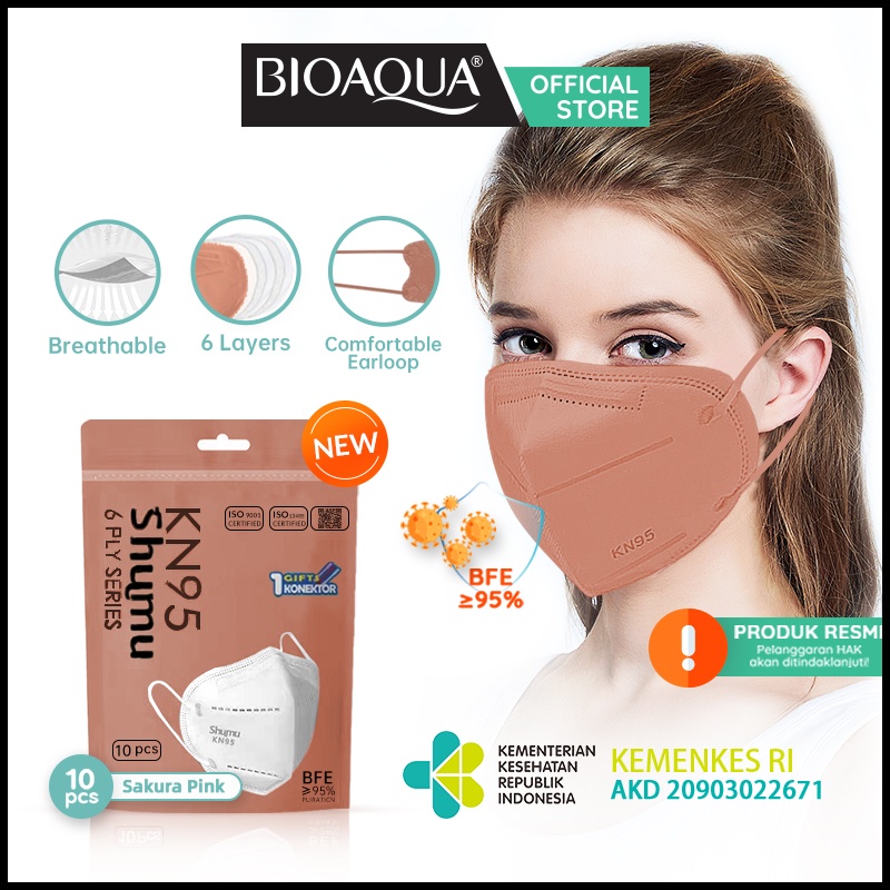 BIOAQUA x SHUMU Masker N95 KN95 6Ply Disposable Earloop Masker Kesehatan Face Mask Kf94-KN95 Sakura Pink