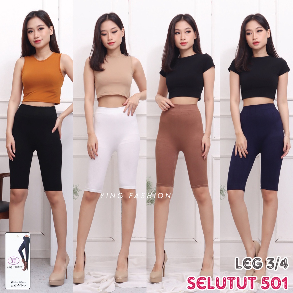 [Grosir Minim 6 pcs ] LEGGING PENDEK 501 SELUTUT / Legging wanita / legging pendek wanita  / legging All size Slim &amp; Jumbo &amp; SuperJUMBO Spandek Jumbo Size Fit / LEGGING IMPORT / LEGGING HITAM