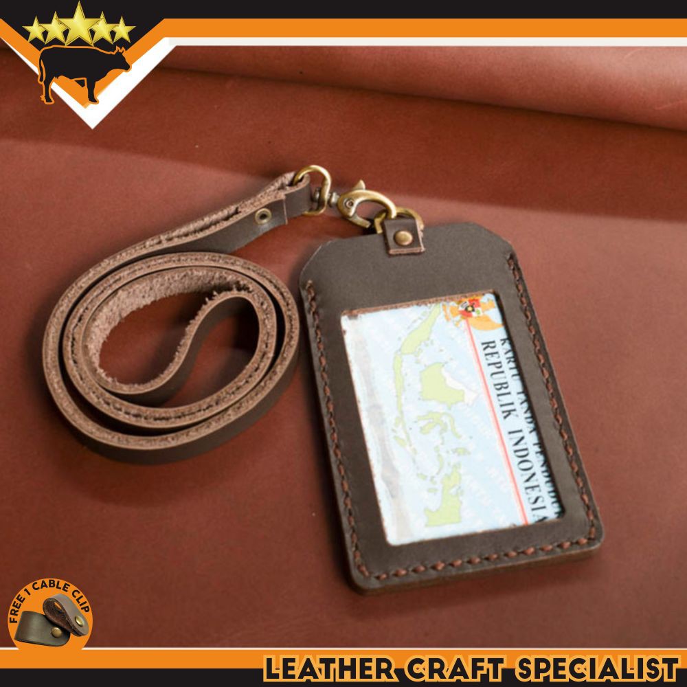 

GANTUNGAN ID CARD NAME TAG DARI KULIT ASLI JAHIT TANGAN LEATHER GOODS PROMO FREE CABLE CLIP