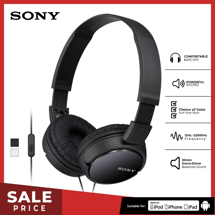 Earphone Sony MDR-ZX110AP Headset Mass Model Overbands With Microphone - Black SONY Headphone Original