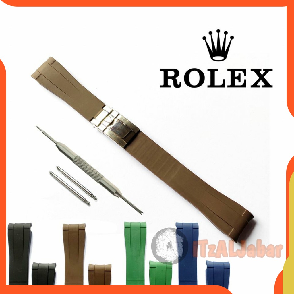 Tali jam tangan Rolex rubber strap 20mm full set Tali jam Rolex 20 mm - Coklat