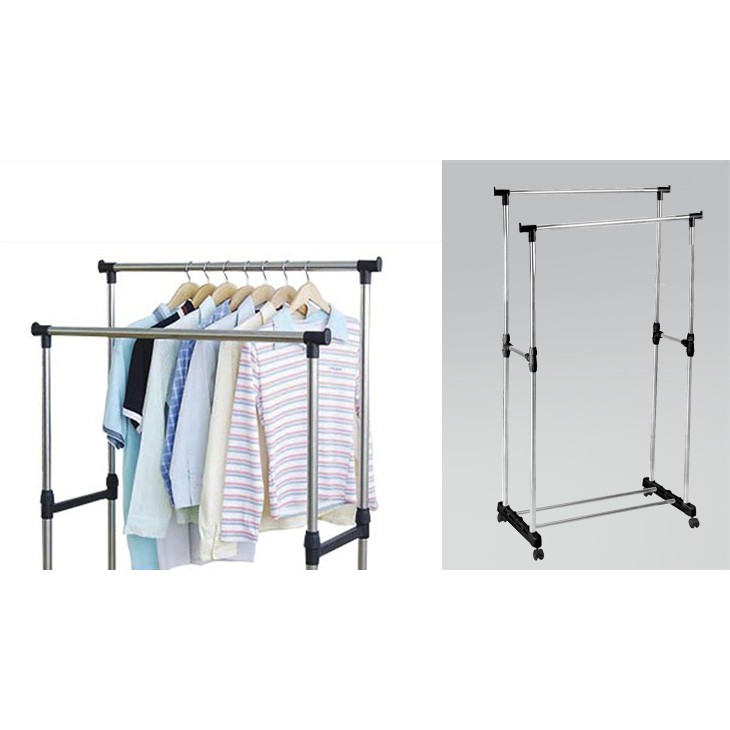 STAND HANGER DOUBLE POLE MURAH Rak jemuran dgn roda tanpa rak tambahan