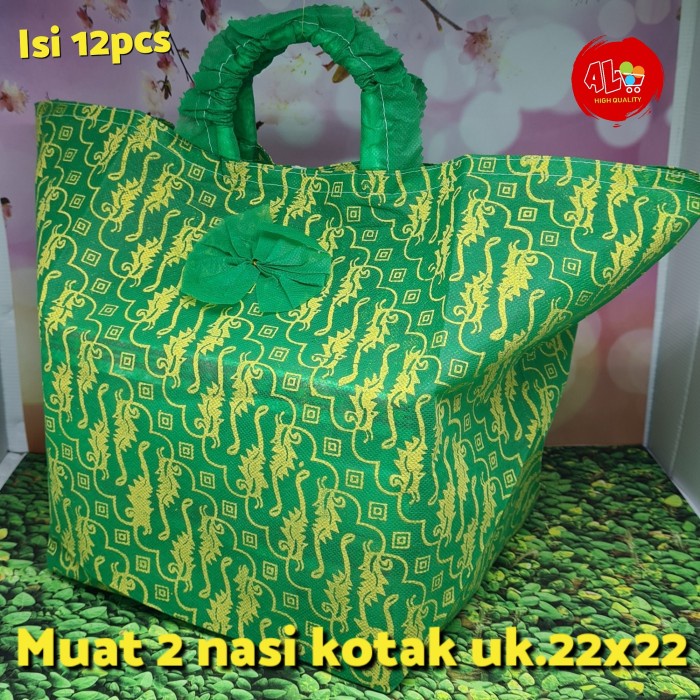 

NEW 12pcs Tas Kain Spunbond PITA BATIK PARANG Pesta Hajatan Besekan uk.22 - Hijau