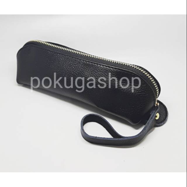 

Dompet pensil kulit sapi asli black / leather pencil case multifungsi