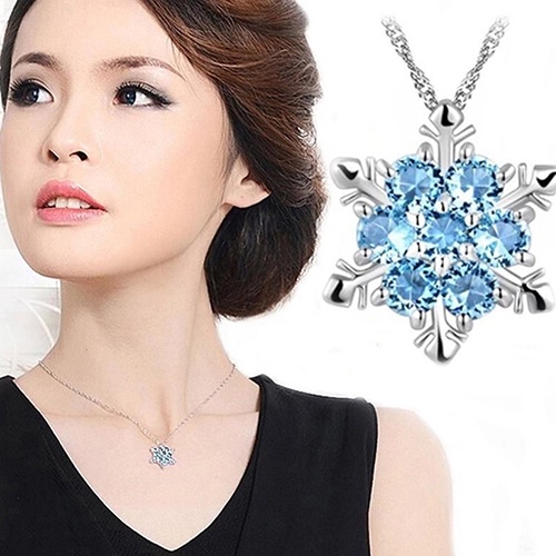 Kalung Rantai Lapis Silver 925 Liontin Snowflake Hias Cubic Zirconia Untuk Wanita