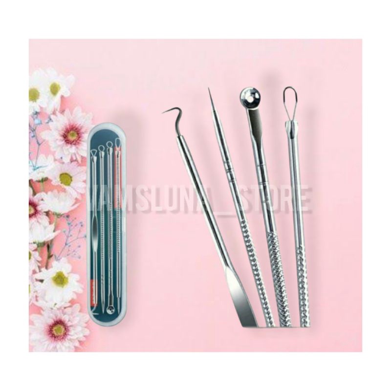 Alat Pencet Komedo &amp; Jerawat Pinset 1 Set Isi 4 Pcs / PIMPLE PICK / SENDOK UNA BLACKHEAD  BLACKHEADS