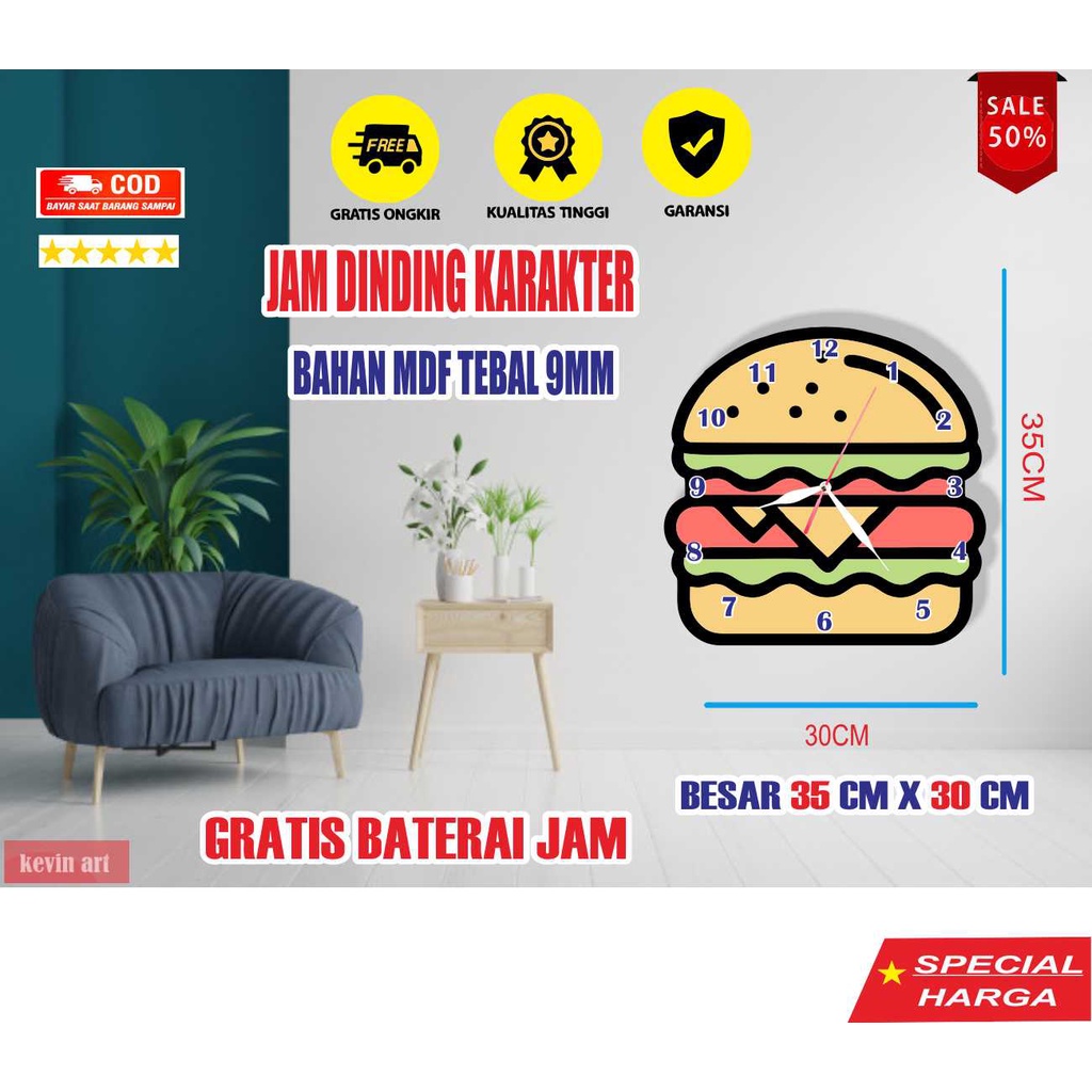 JAM DINDING KAYU UNIK KARAKTER ANAK GAMBAR BURGER ANIMASI KARTUN LUCU MINIMALIS MURAH TEMPEL TEMBOK CUSTOM BESAR ARTISTIK MODERN MEWAH DEKORASI DINDING HIASAN DINGDING KAMAR TIDUR ANAK TERLARIS