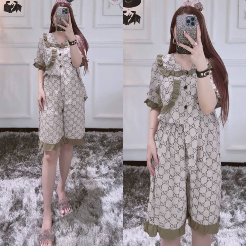 (Bisa COD) Oneset Wanita Jumbo Terbaru / Setelan Baju Dan Celana Motif Viral / One Set Jenifer