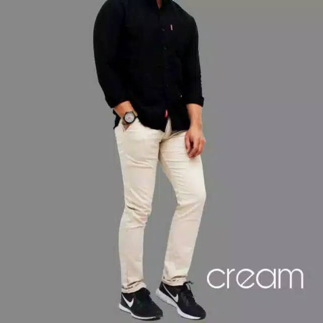 CelanaPanjang Skinny Chino Pria Formal Casual Slimfit Stylish Cream Mocca Grey Hitam