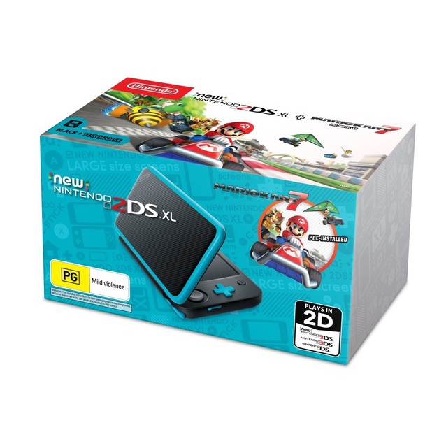 CONSOLE NEW 2DS XL USA BLACK TURQUOISE - Mario Kart 7 (RARE) CFW / OFW