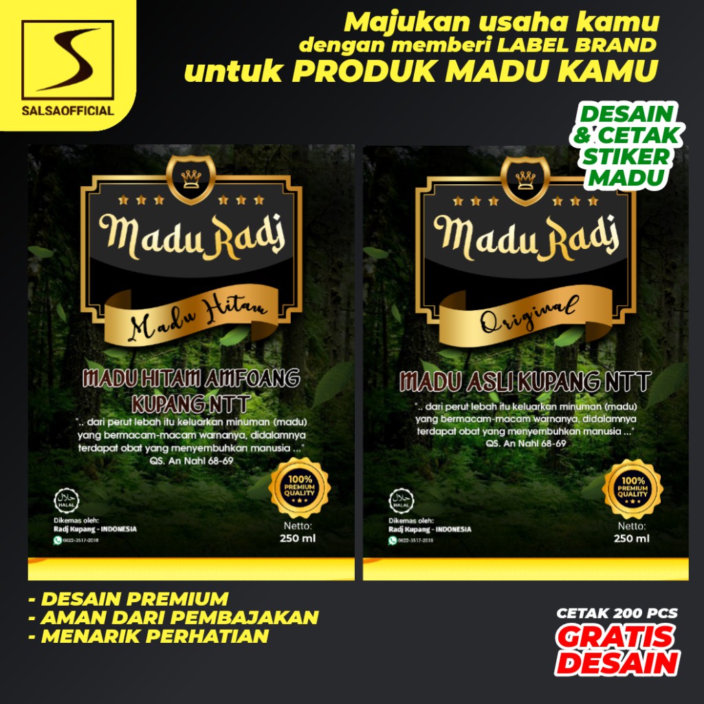 

Sticker Stiker Label Kemasan Madu Keren Matt Doff Premium Original Tahan Air
