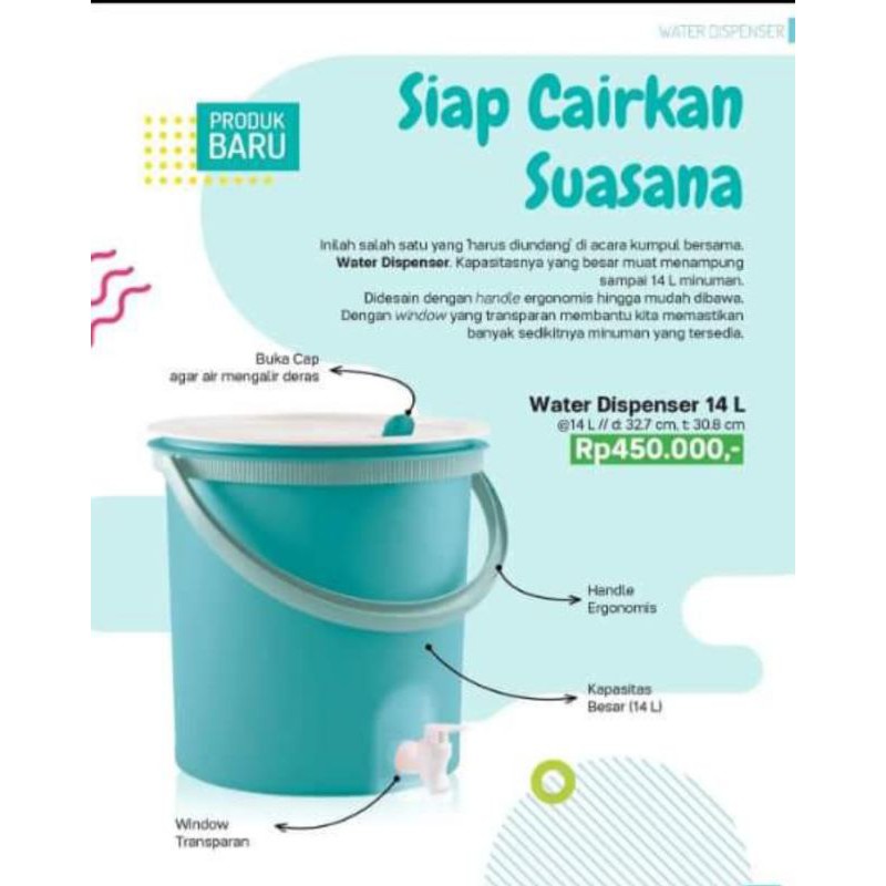 Tupperware original water dispenser 14 liter warna tosca , produk original by Tupperware