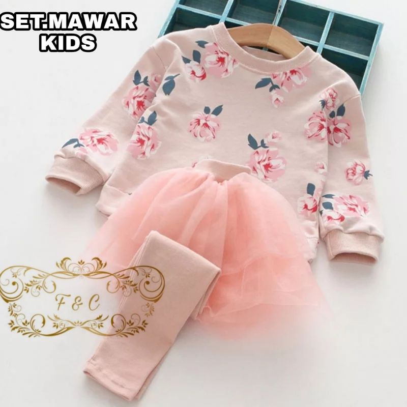 SET ROK CELANA KID ANAK MAWAR, BABYTERRY, TILE, SETELAN