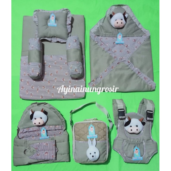 TERMURAH !!! SATU SET PERLENGKAPAN BAYI (PAKET HEMAT 5 in 1) BONUS 1 SET SARUNG TANGAN KAKI BAYI-Krem