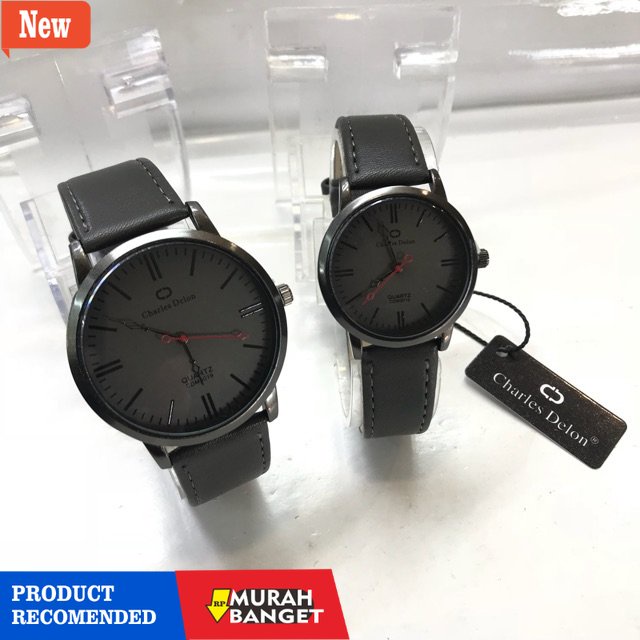 Jam tangan couple terbaik- JAM TANGAN COUPLE CHARLES DELON KULIT TIPIS ORIGINAL