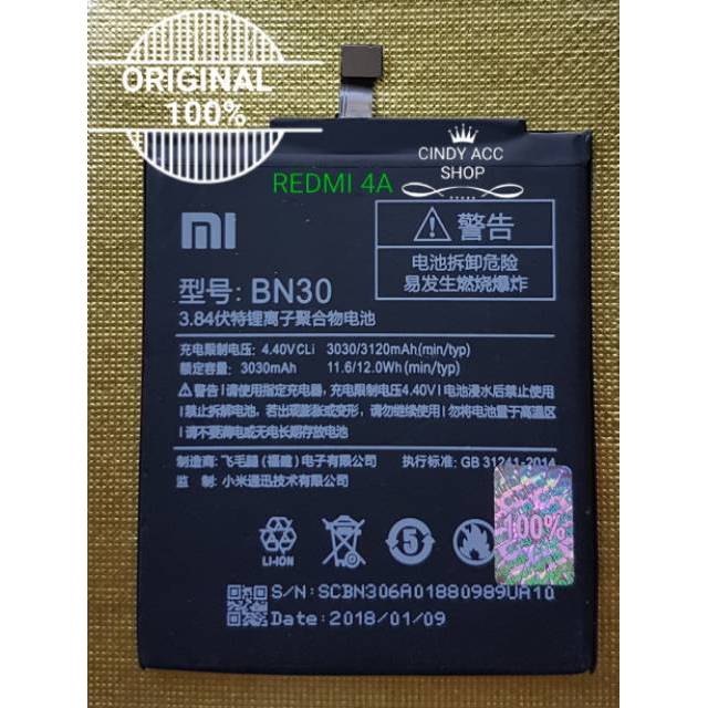 Baterai Battery Batre Xiaomi Redmi 4A / 4A Prime BN30 BN 30 Original 100%