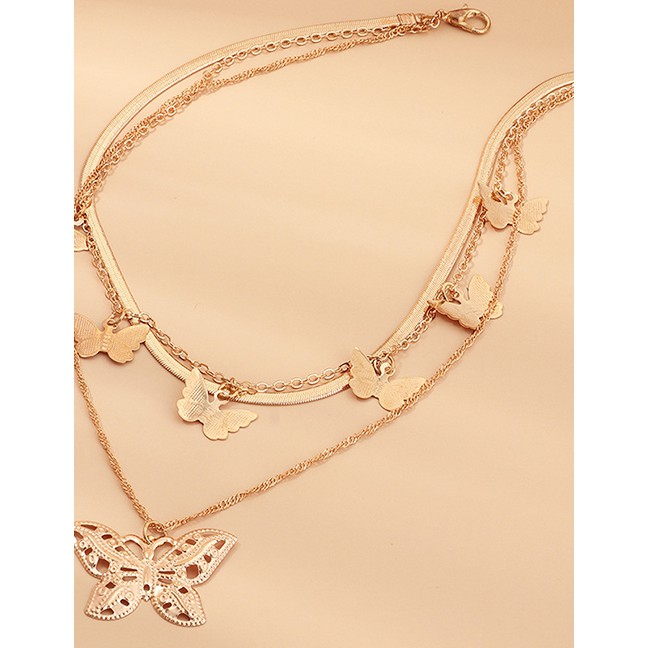 LRC Kalung Fashion Golden Hollow Butterfly Alloy Multi-layer Necklace K41593