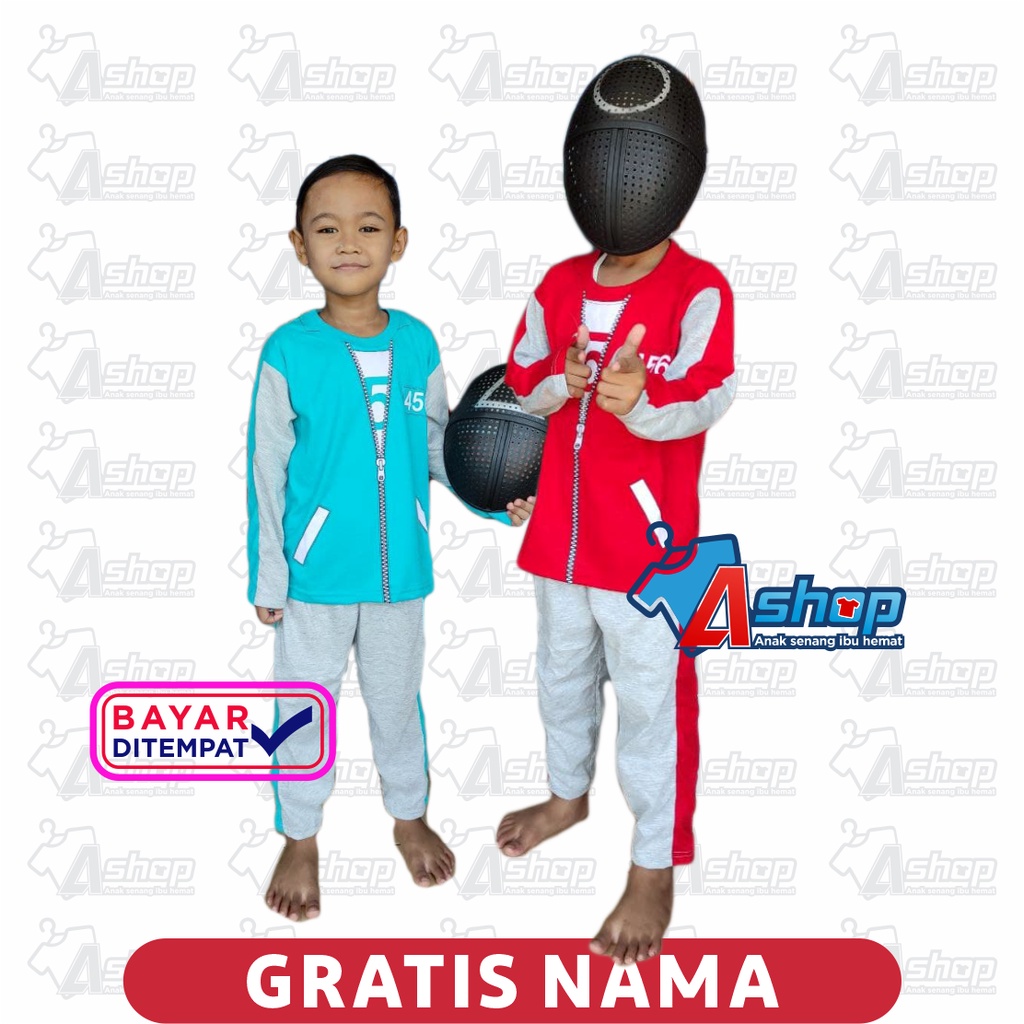 Kostum Anak Setelan SquidGame Gratis Sablon Nama