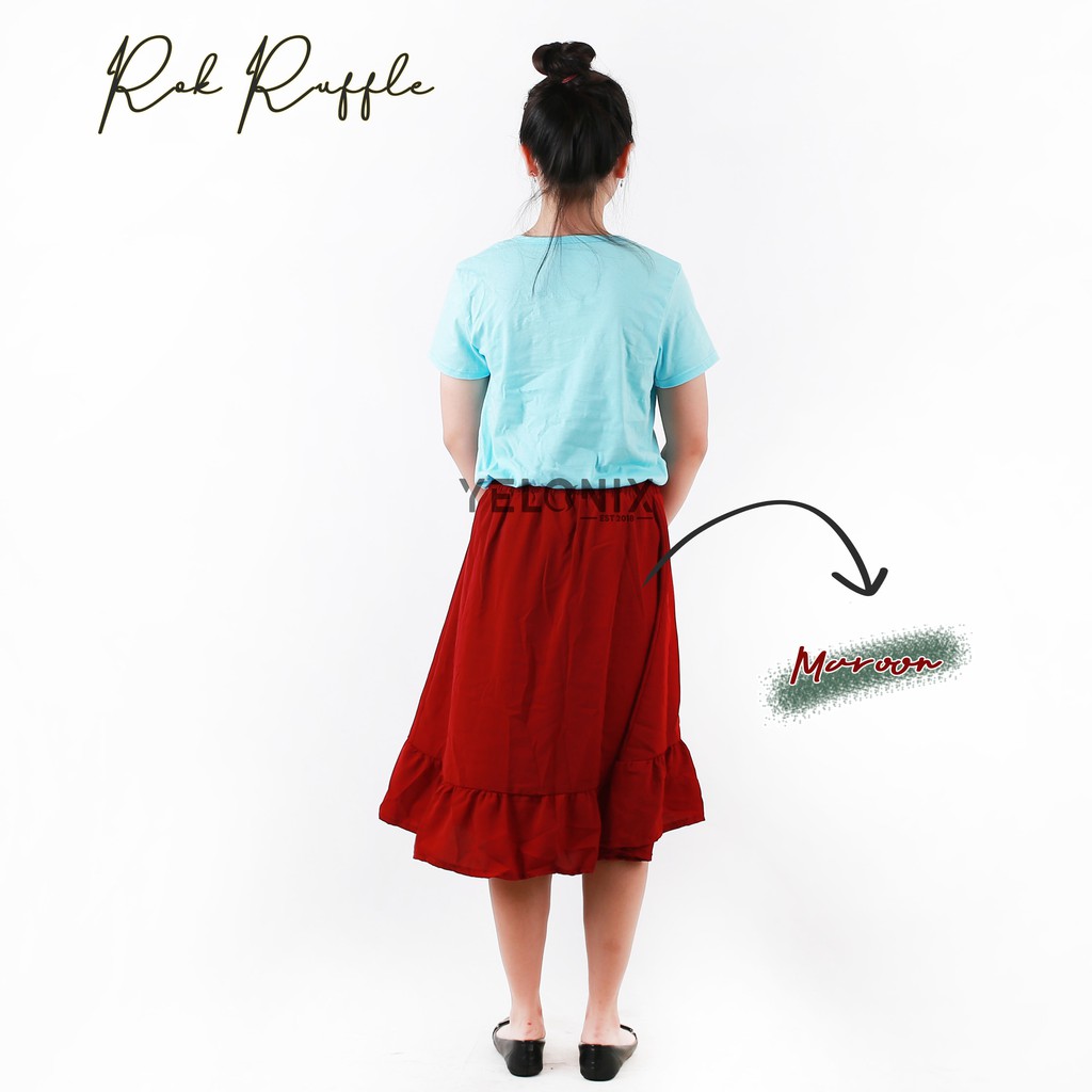 YELONIX - Rok Ruffle Rample Korea Rok Kancing Button Skrit Pinggang Karet