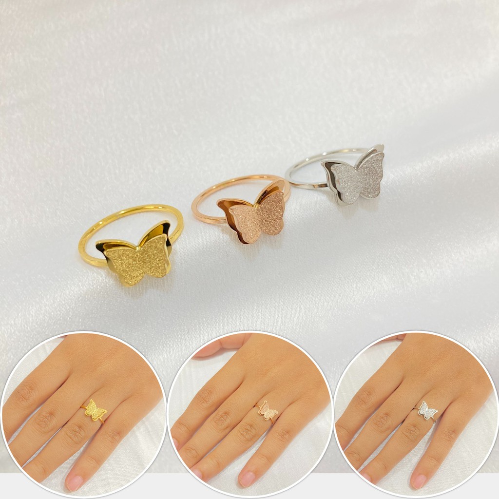 Cincin Titanium Anti Karat Wanita Kupu-Kupu Style Korea Fashion