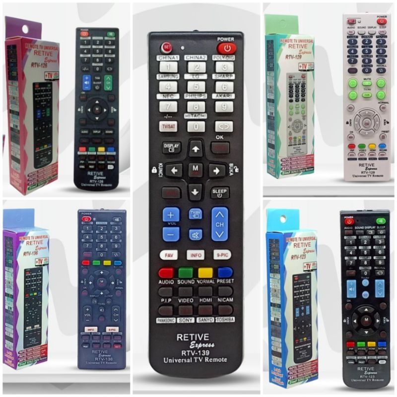 universal Remote TV RETIVE RTV 123 126 136 129 139 remot segala merek sony sharp samsung polytron digitec tabung lcd led receiver