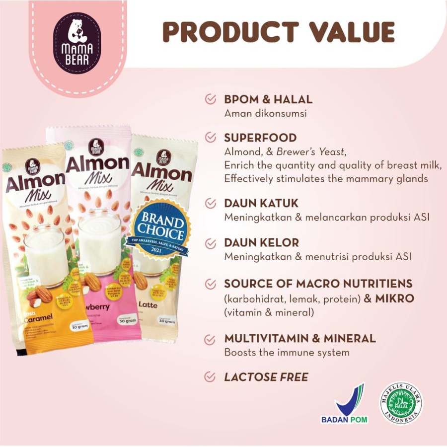Mama Bear Almon Mix 6 Sachet (180gr) - Minuman Pelancar ASI Susu Almond