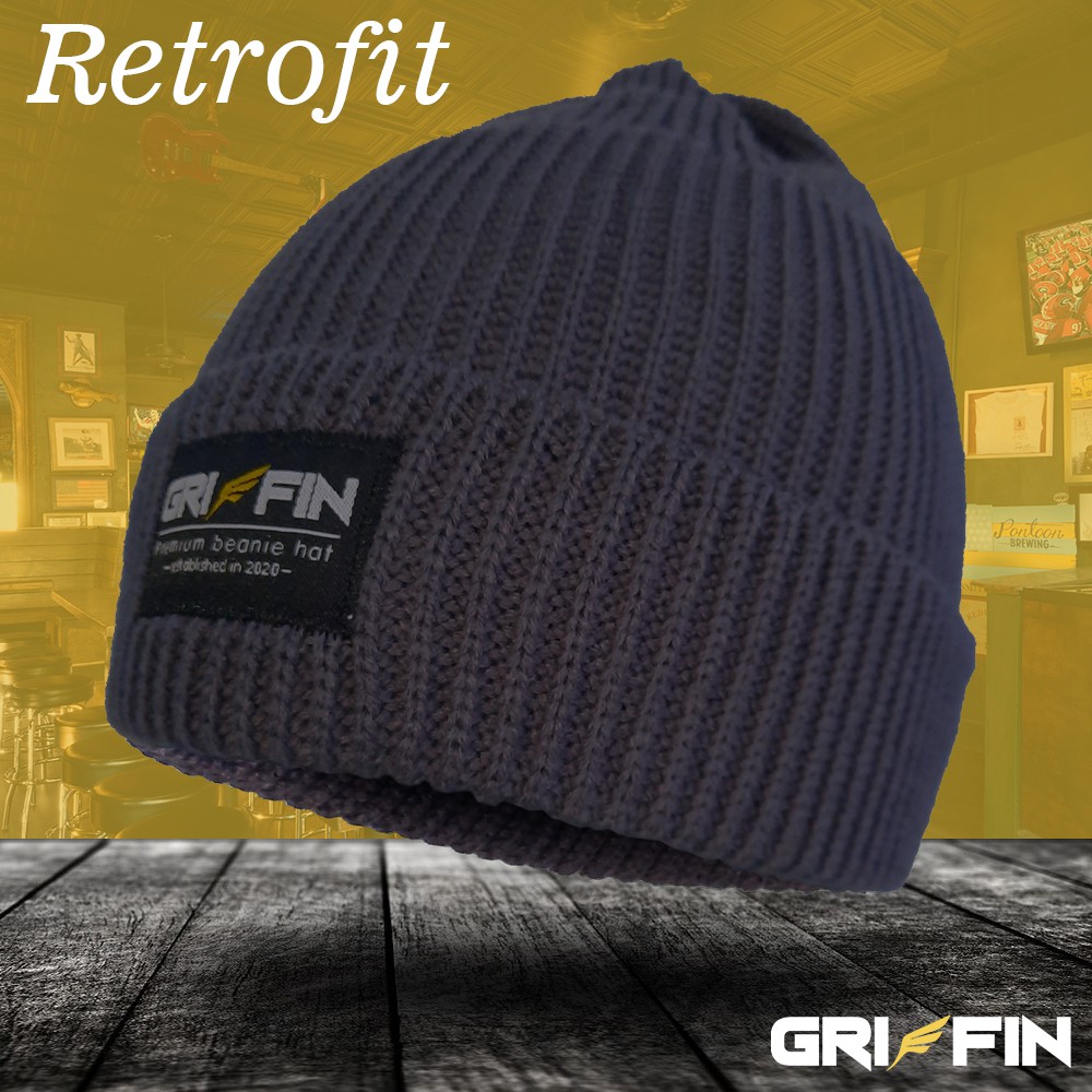 Topi Beanie Hat Kupluk Pria Distro Skate Polos Dewasa Keren Retrofit by Griffin