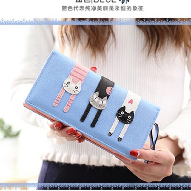 MJS 093 - Wallet / Dompet Wanita Lipat Panjang fashion korea Triple Cat