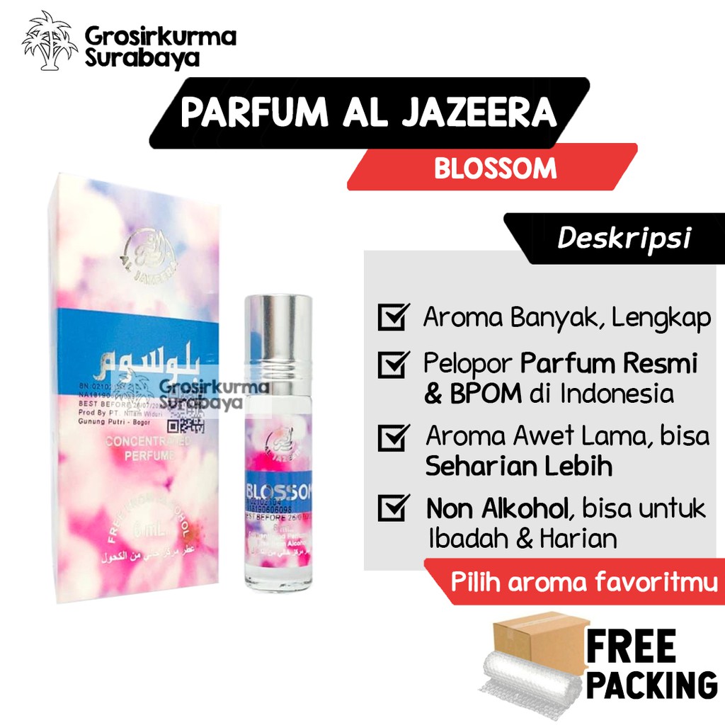 Parfum Al Jazeera BLOSSOM Non Alkohol 6ml Roll on Terdaftar BPOM Minyak Wangi Aroma Bunga Garanium