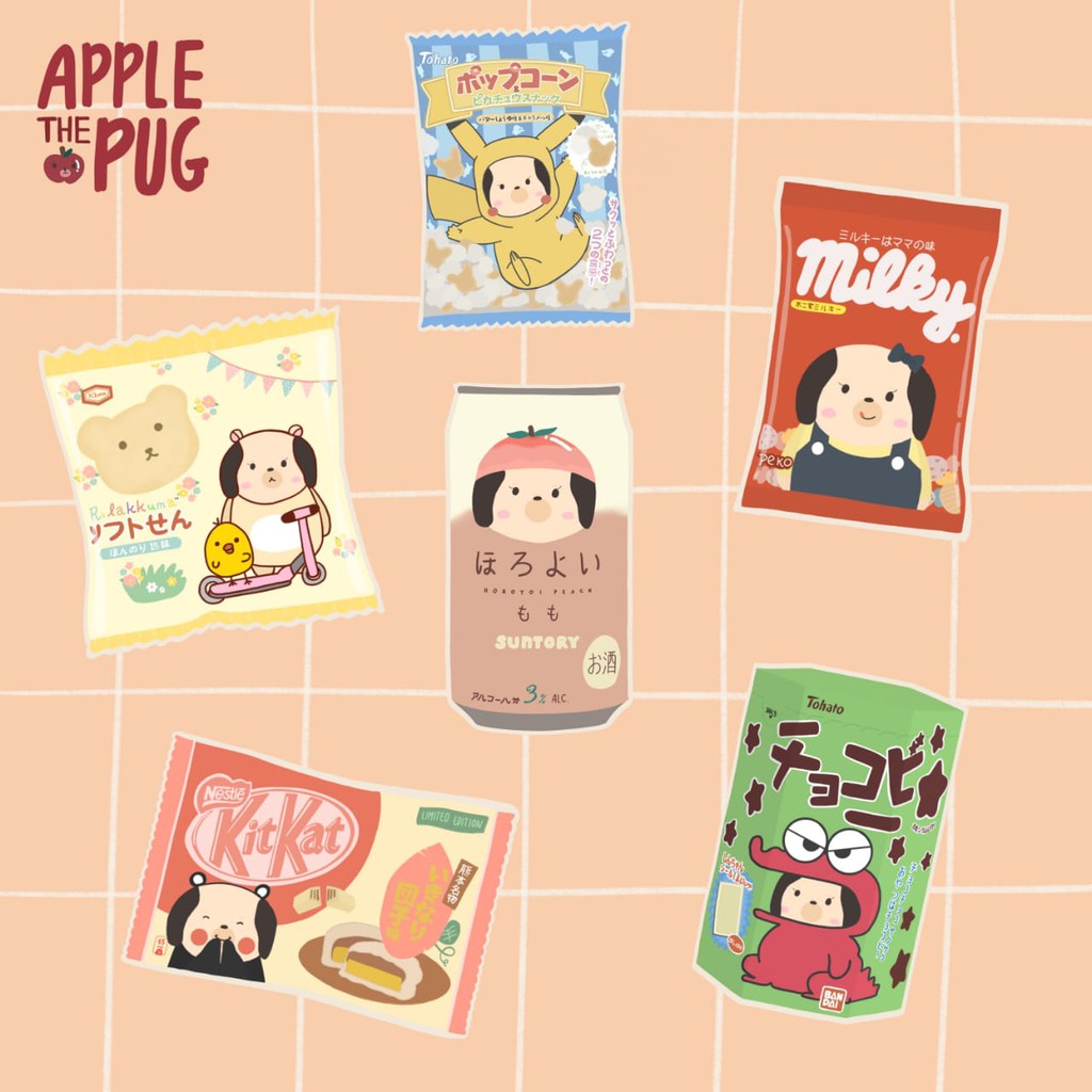 Apple The Pug Sticker Pack Stiker Die Cut Shopee Indonesia