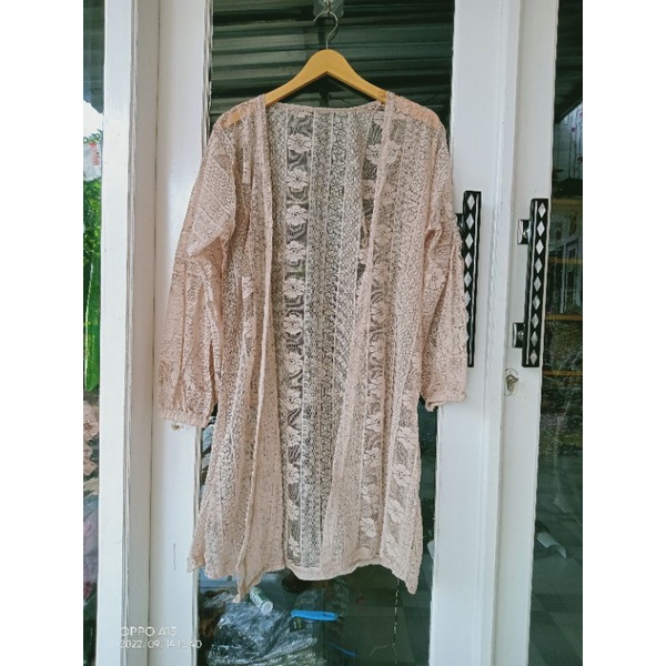 Kardigan brukat/promo long outer brukat/outer cardy wanita-Creamy