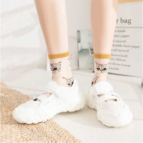 KKT-68 Kaos Kaki Korea Transparan Kekinian Motif Kepala Kucing Cat