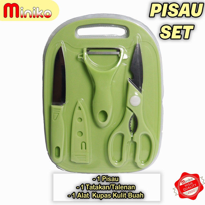 Pisau Set Dapur 4 in 1/Pisau Set Talenan Gunting 4 in 1