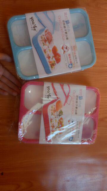 Yooyee Kotak Makan Grid Bento Lunch Box 3 Sekat Anti Bocor  - Packing Bubble Dan Karton