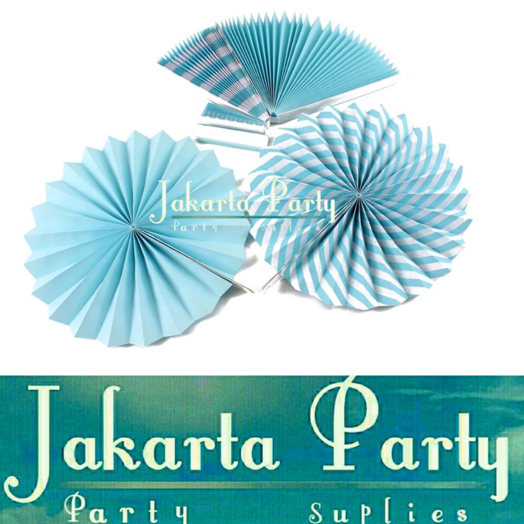 Paper Fan / Paper Fan Set 6 in 1 / Hiasan Dekorasi / Paper Fan Blue