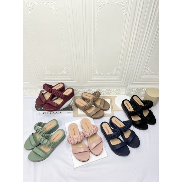 wedges heel wanita terbaru kekinian pesta LOUISDEAR wedges sendal kerut heel 5 cm W10