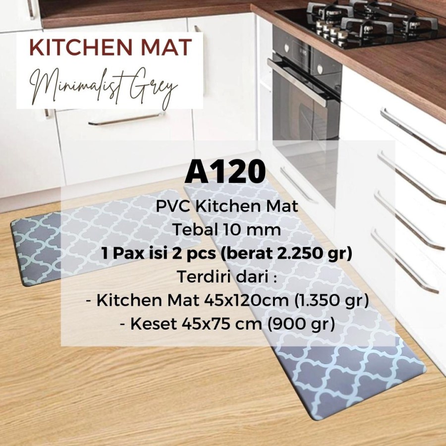 Exclusive Kitchen Mat 2 in 1 Keset Dapur Anti Slip Uk. 45x120 dan 45x75 All Design - A120-Minimalist Grey
