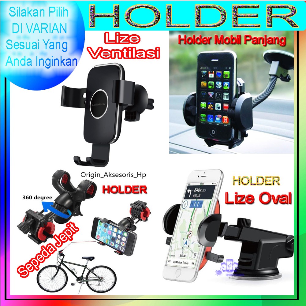 Phone Holder Mobil Panjang /Lize Oval /Lize Ventilasi /WN 1080 /Holder Spion Motor /Sepeda Jepit