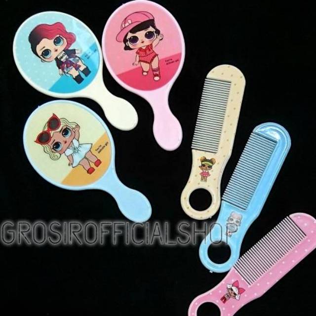 Sisir dan Kaca mini set  / kaca gagang kecil / kaca make up Ledi mart