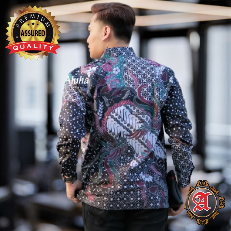 Baju Batik Pria Lengan Panjang Modern Terkini Reguler Fit Full Furing Original Prabuseno Keratonan Solo Produksi Batik Aluna PCW 102-1
