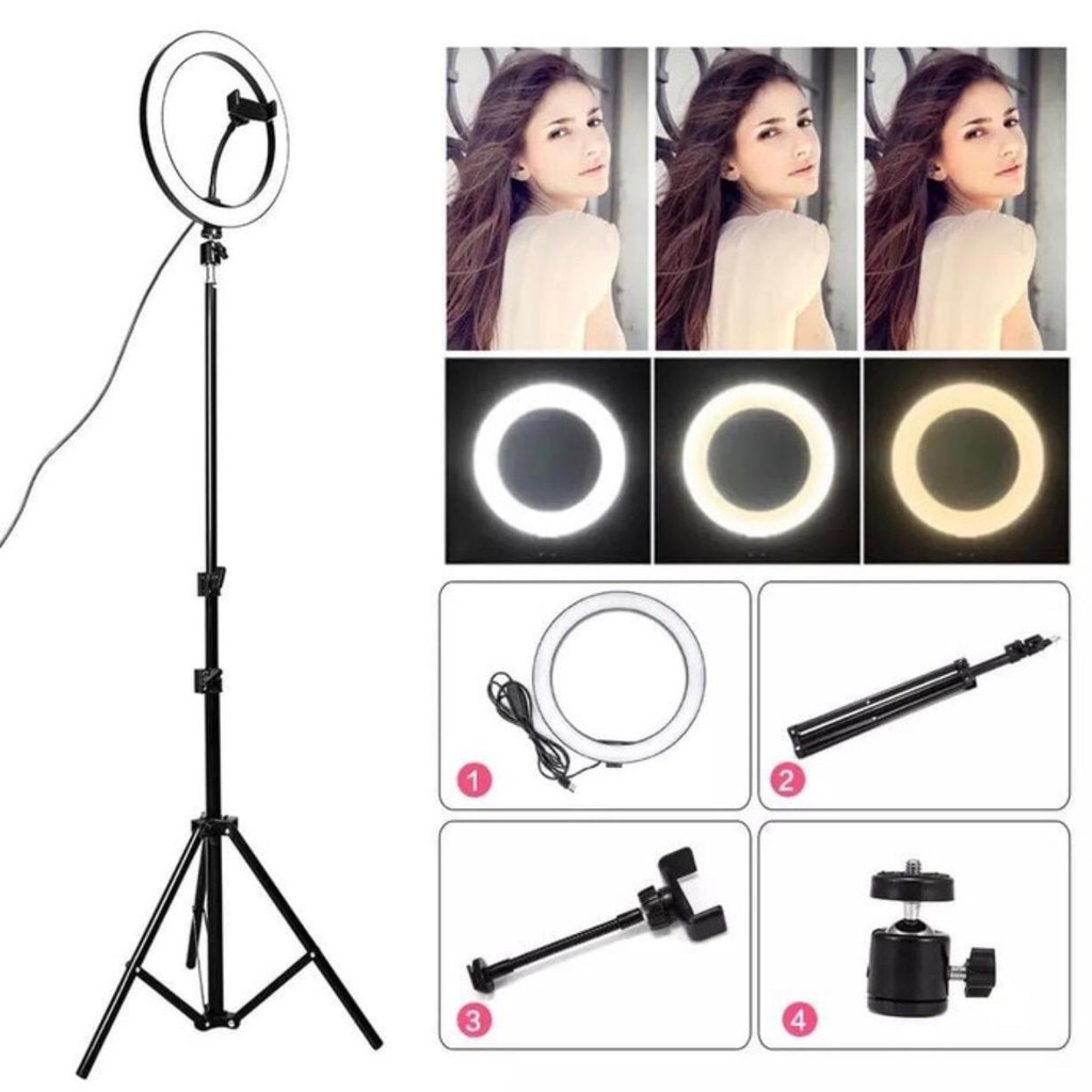 PAKET RING LIGHT SELFIE 26CM/10.2&quot; MIRROR WITH TRIPOD 2.1M