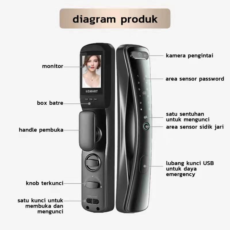 Kadonio kunci pintu digital kunci pintar Smart Door automatic kunci digital kunci pintu sidik jari dengan Kamera viewer kunci pintu fingerprint-7